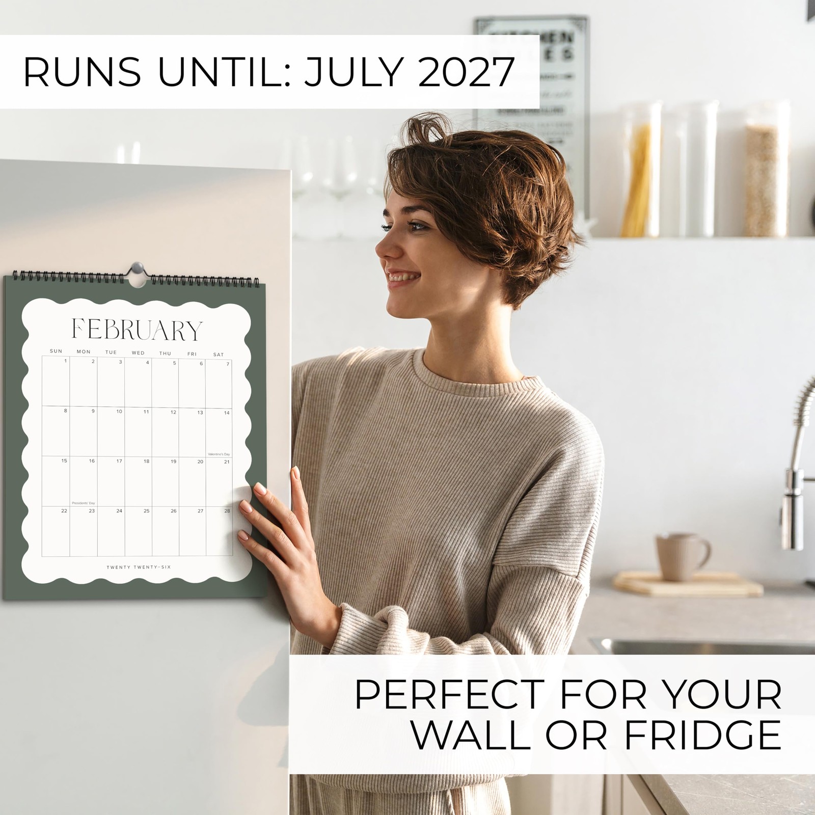 Aesthetic 2026 Wall Calendar – Runs from January 2026 Until July Beige-Sage