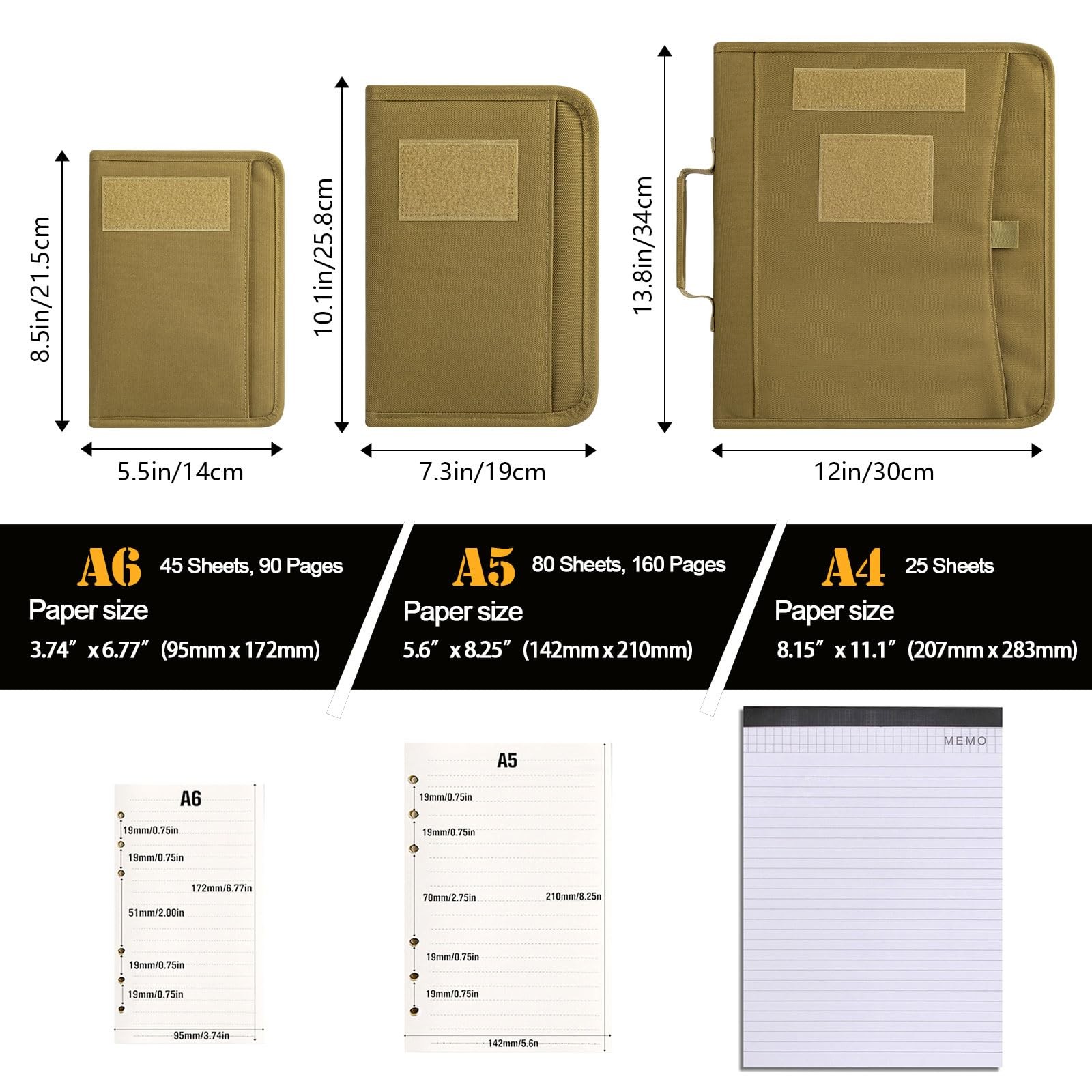 Tactical Notebook Padfolio Ring Binders with 45 Sheets,Army Military Notebook…