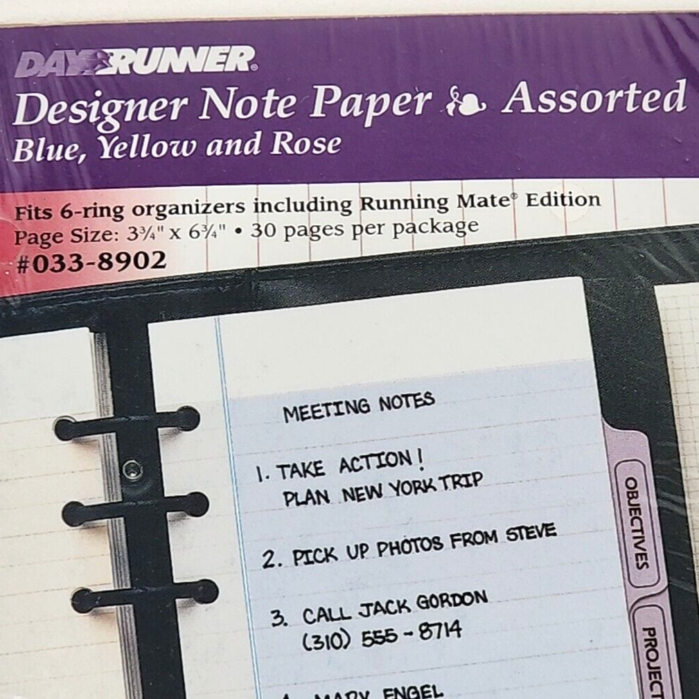 Day Runner Designer Note Paper Asst Refill Pages 033-8902 1994 New 6 Ring 3¾X6¾