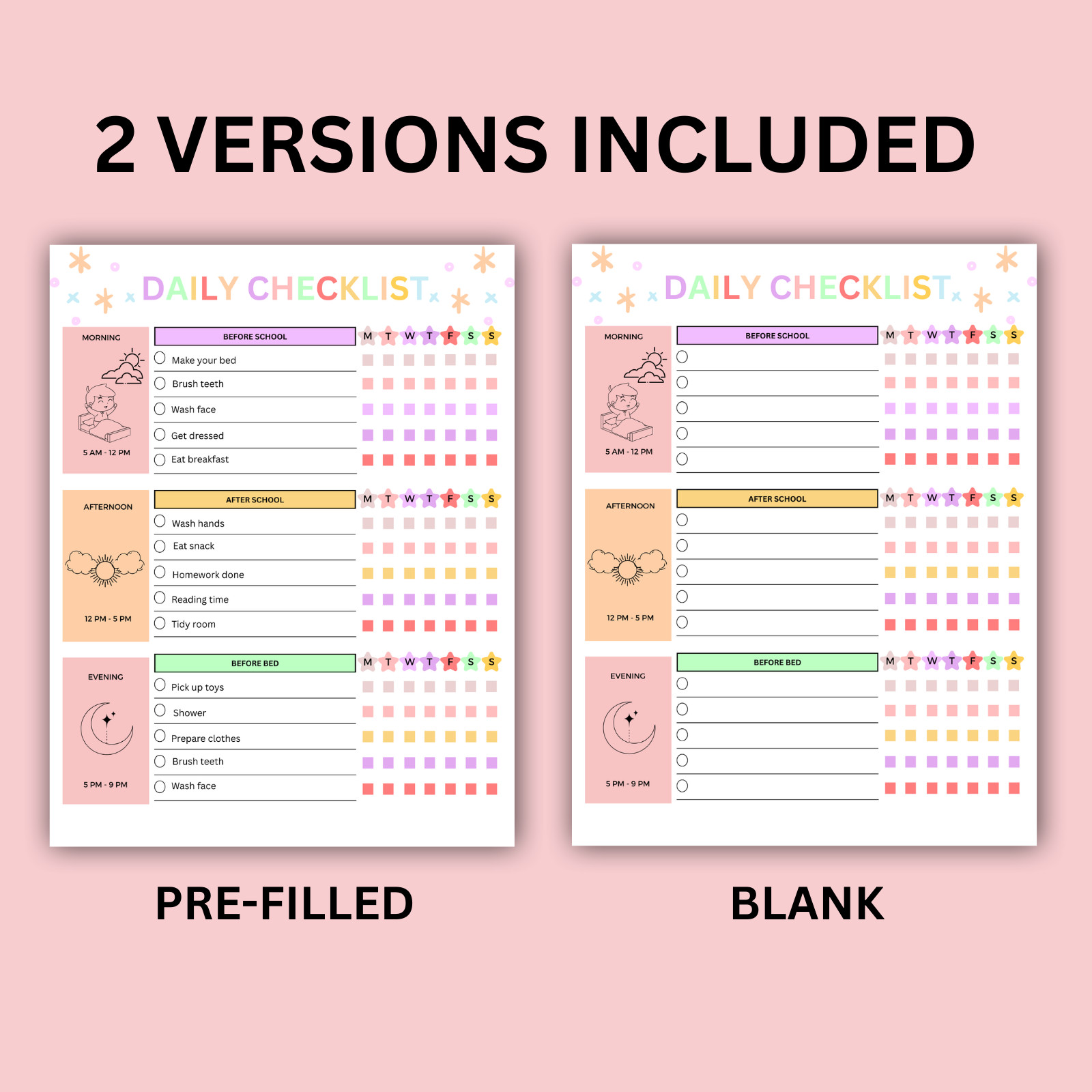 Digital | Daily Checklist, Daily Routine Editable Kids Chart Bundle PDF