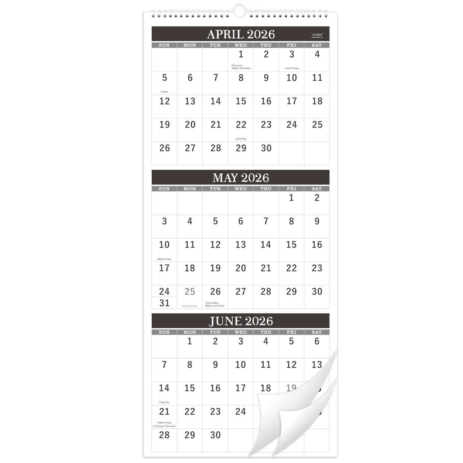 Calendar 2026-2027 – Wall 2026-2027, April 2026 – July 2027, Black
