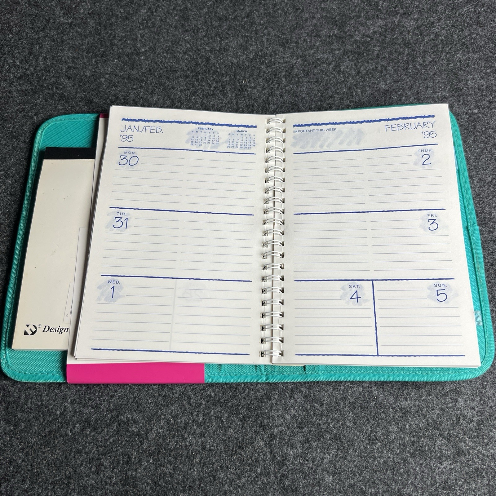Vtg 90s Student Varsity Planner Personal Teal Hook Loop Design House Inc. NEW