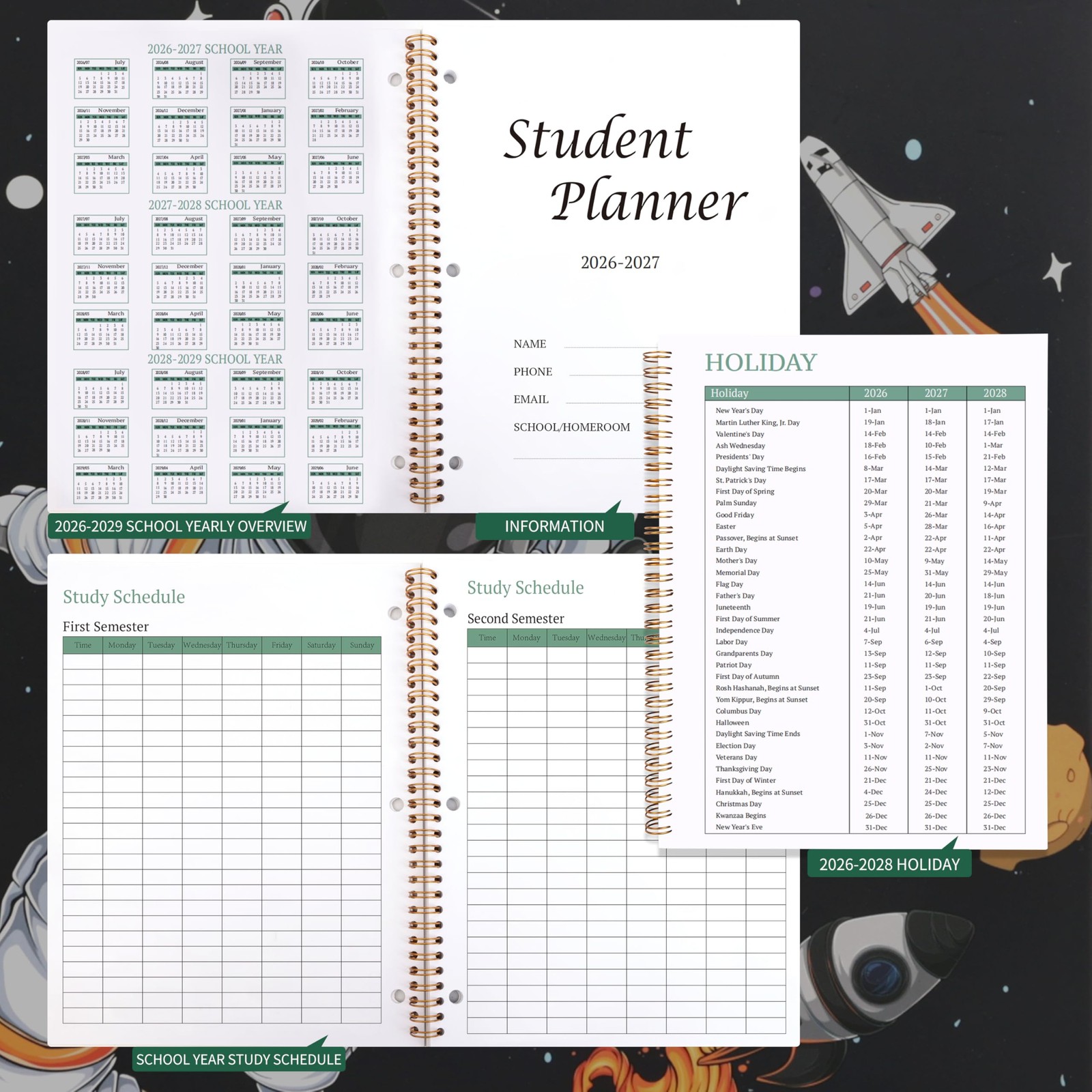 Student Planner 2026-2027 – Monthly and Weekly 8.2 x 10.7 inches, Black