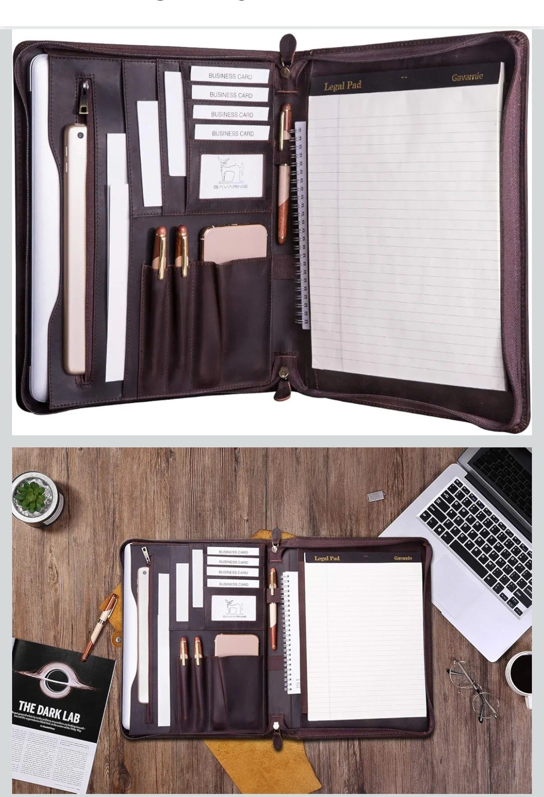 Genuine Leather Professioal Business Portfolio Padfolio Folder with Zipper