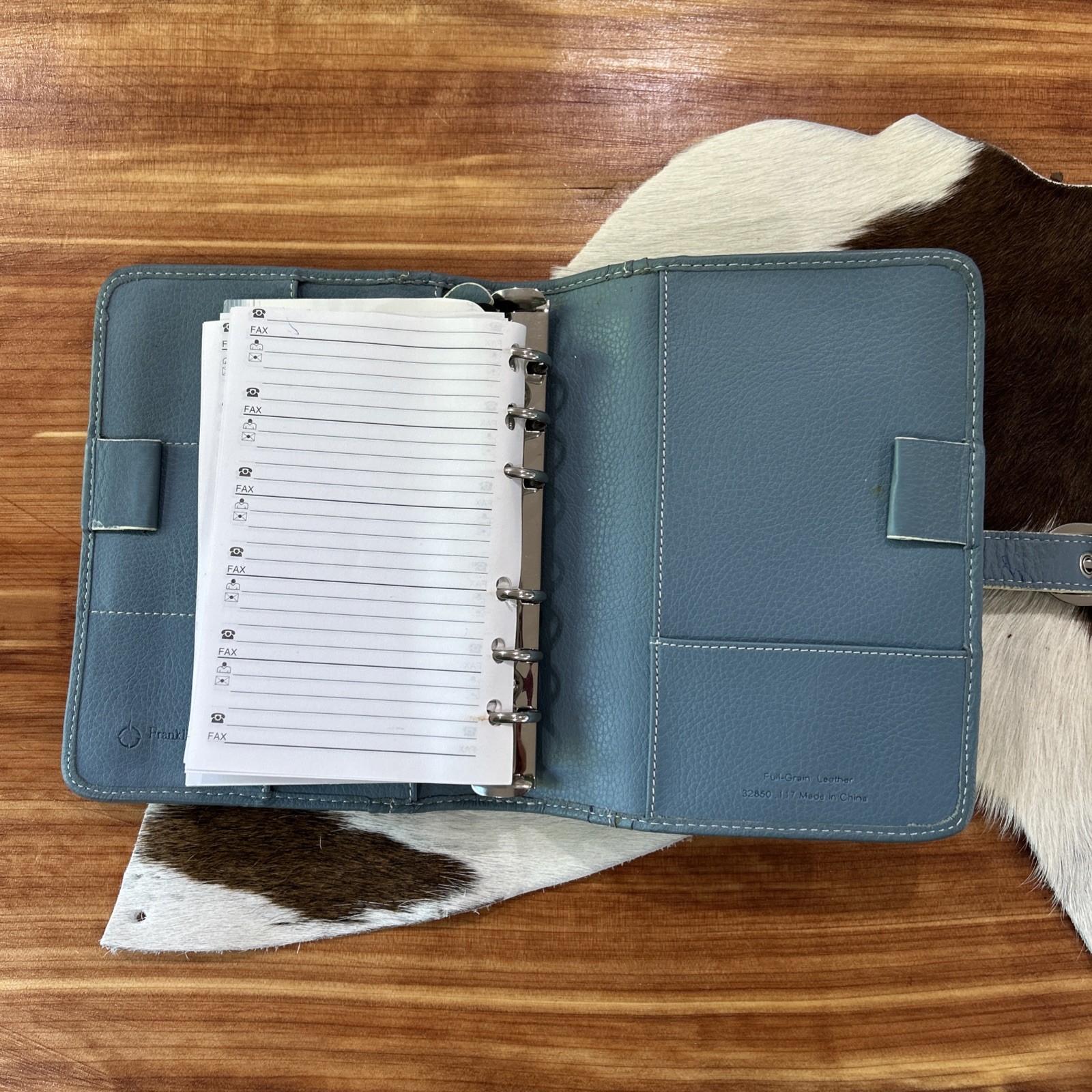 Franklin covey Vintage Full Grain Italian Leather Dusty Blue 6 Ring Planner