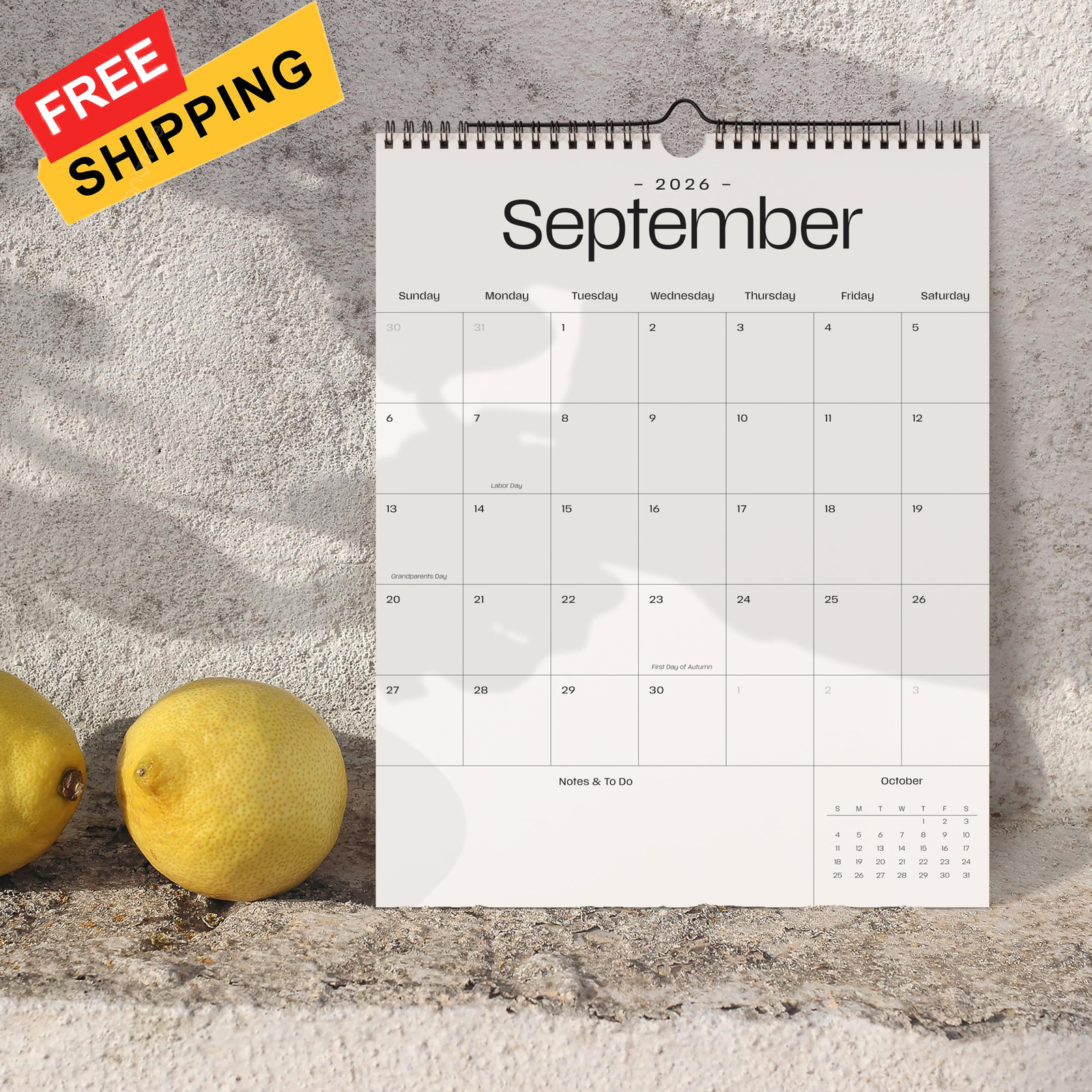 Beautiful 2026 Wall Calendar – Runs from January 2026 until July 2027 – Beige