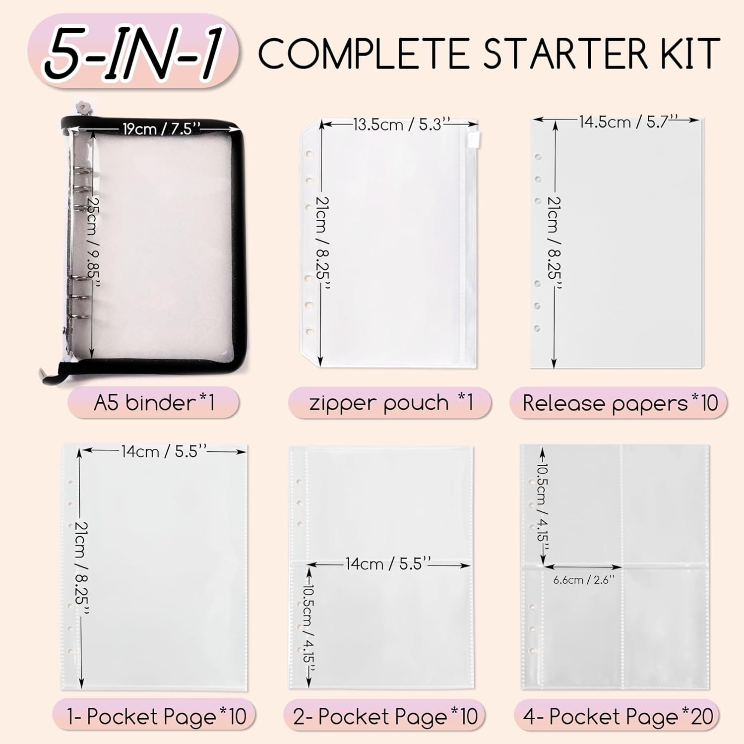 5-in-1 Sticker Organizer Book Reusable A5 Storage Binder with 220 Pockets,10 Rel