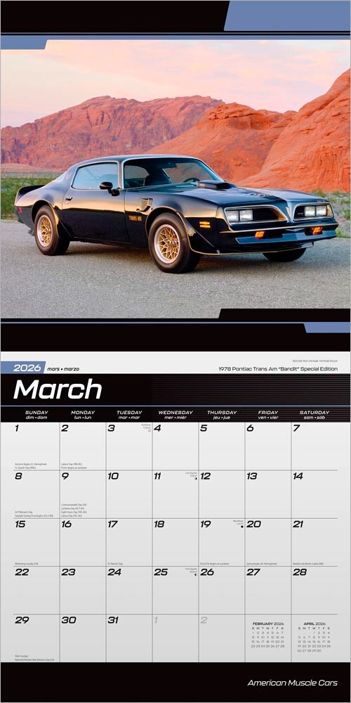 American Muscle Cars OFFICIAL | 2026 12×24″ Square Wall Calendar | Plastic-Free