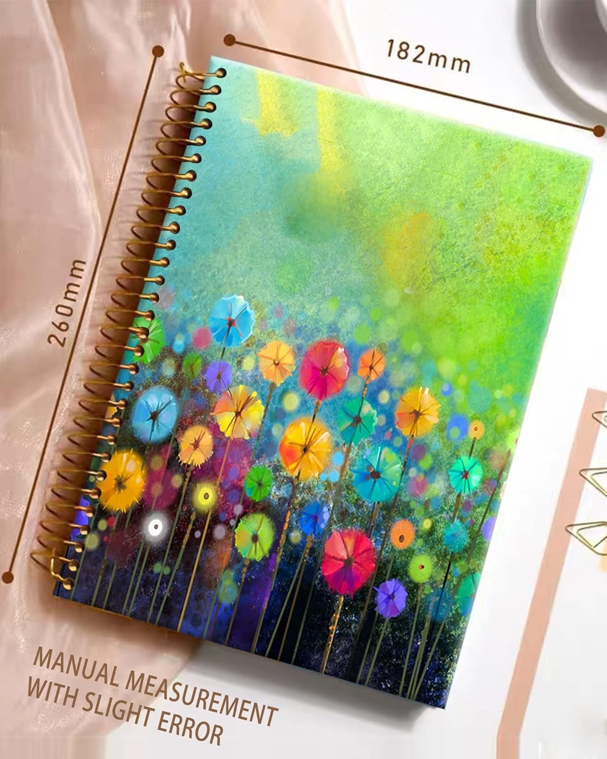 Spiral Notebook Twin-Wire Binding A5 Watercolor Floral for School Office Home