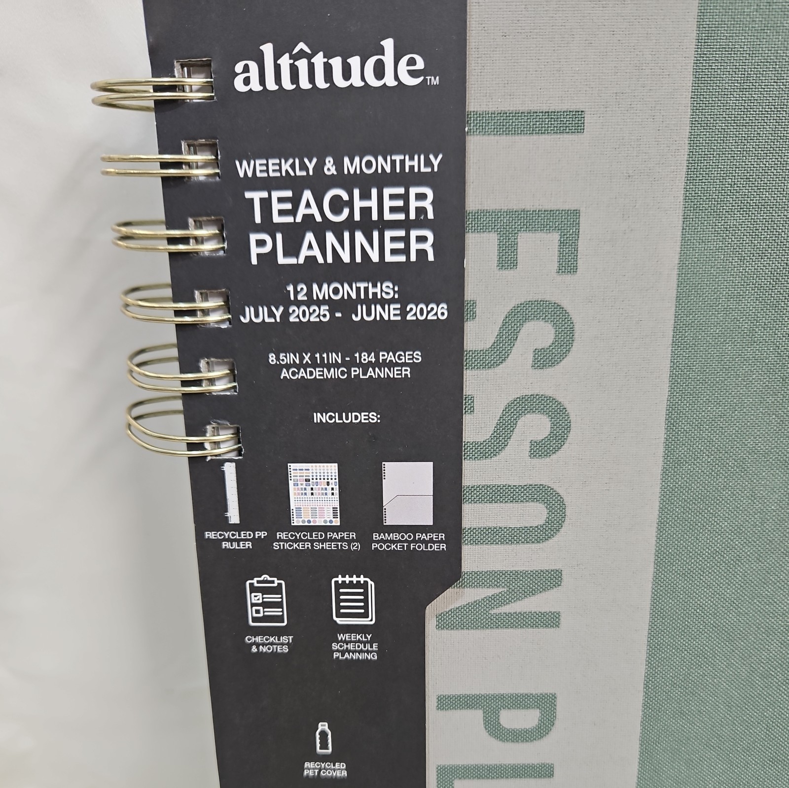 Altitude 8.5×11 2025-2026 Weekly Monthly Planner Dark Sage Warm Gray