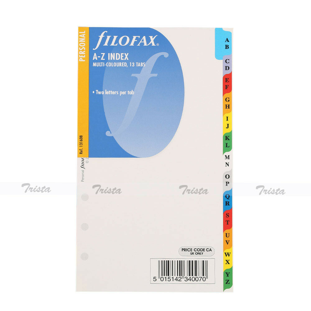 Filofax Book Personal A-Z Index Multi-Colored -2 Letters Per Tab Refill 131608