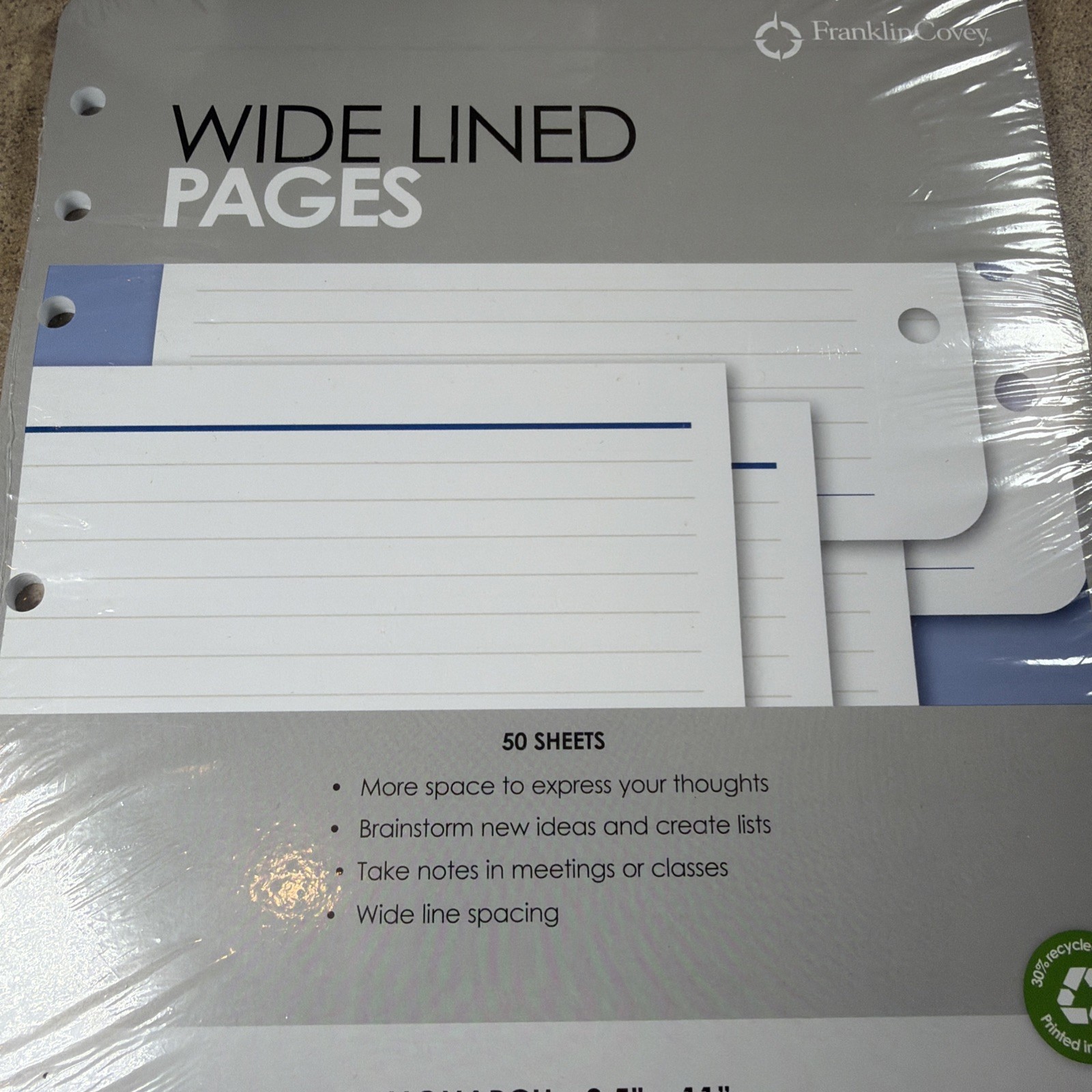 Franklin Covey Monarch Size 8.5 x 11 Original WIDE Lined Pages, 50 sheets – NEW