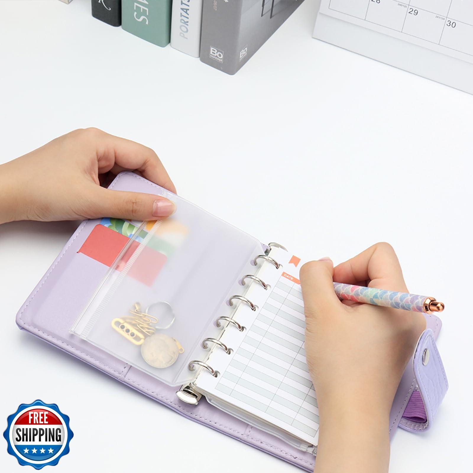 NatSumeBasics A7 Binder Wallet 4.7″x5.7″ Cash Envelopes Budget Binder Purple
