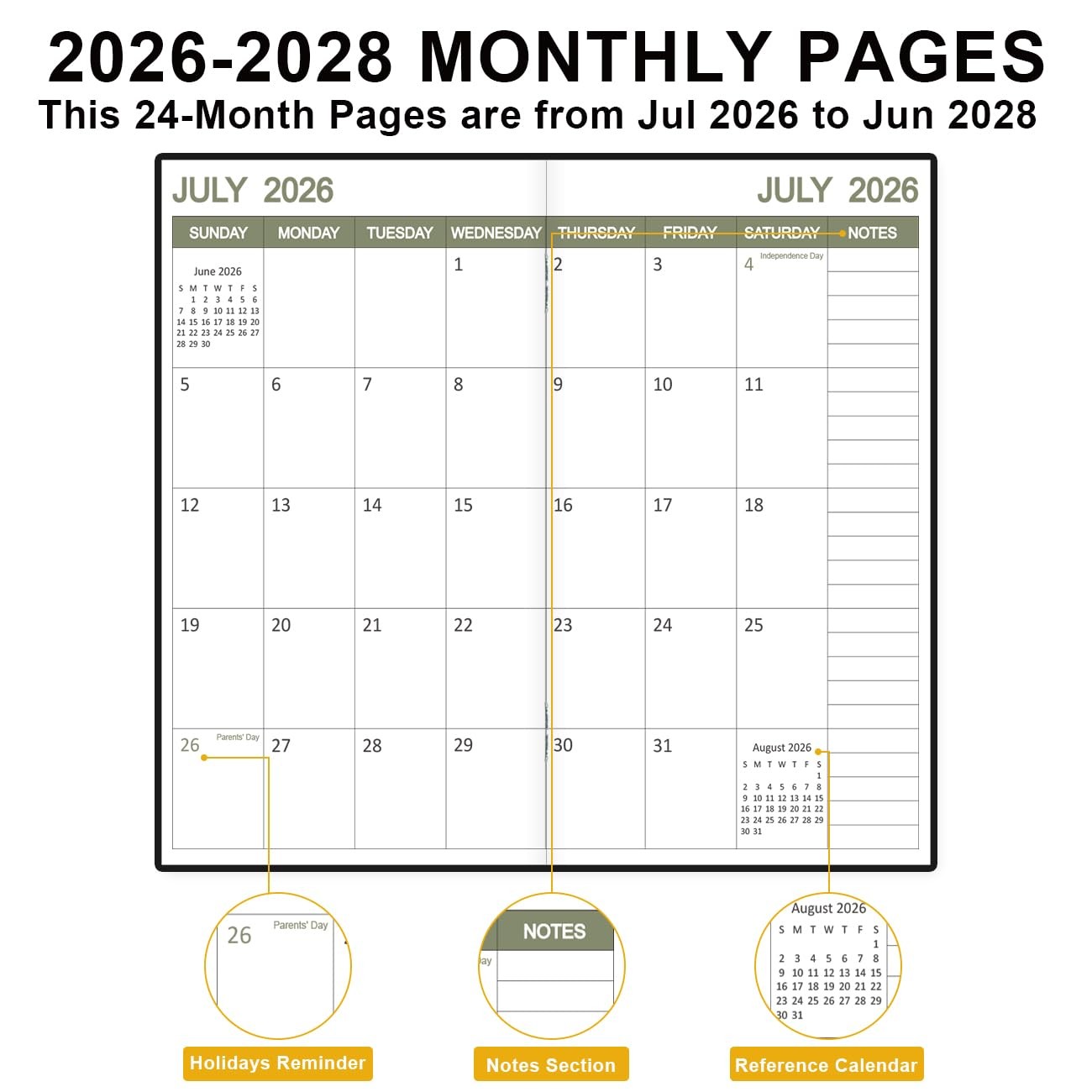 20262028 Pocket Calendar for Purse, Mini Monthly Planner 3.5″x6.5″, Black