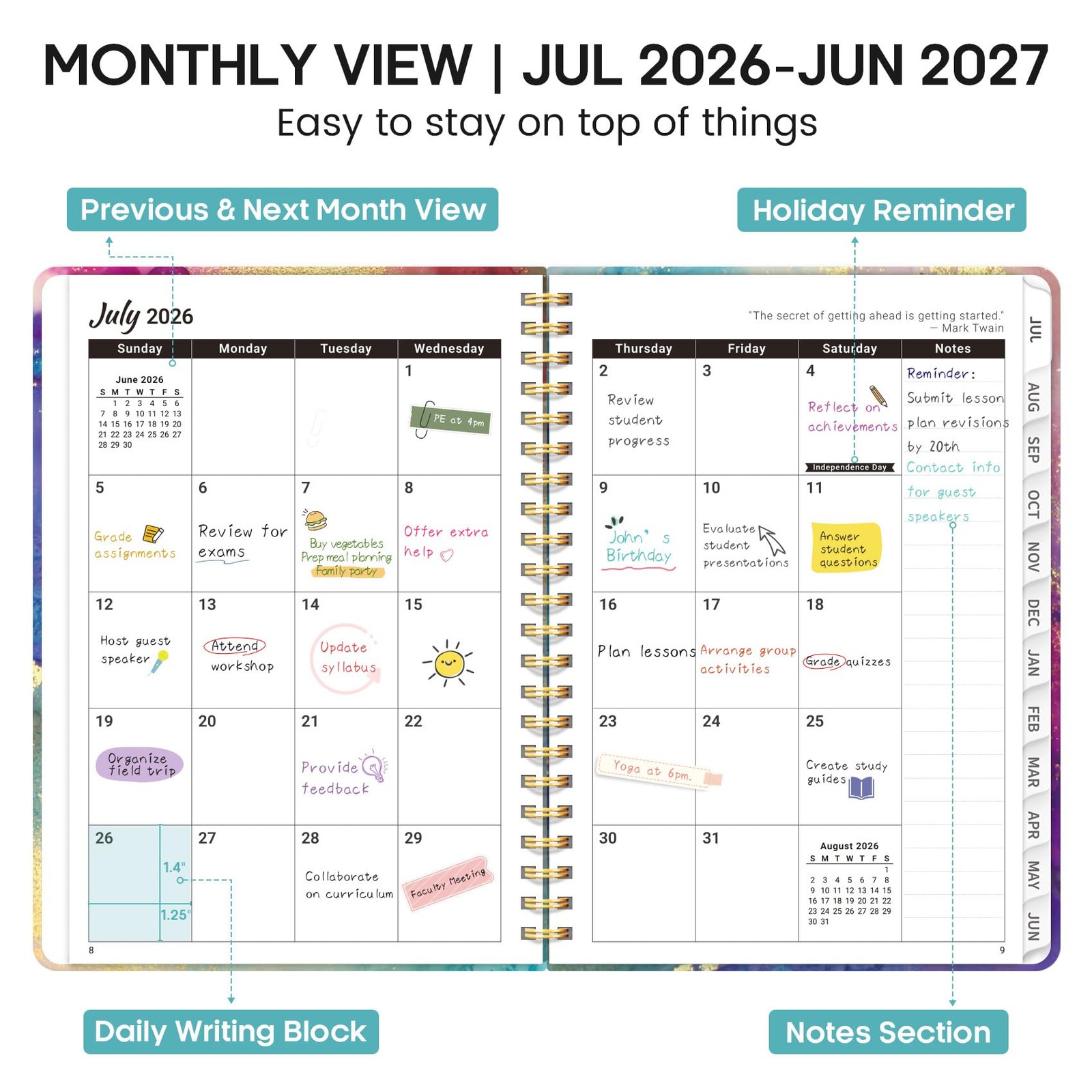 Academic Planner 2026-2027, Weekly and Monthly (6.4″x8.5″) A5, A.Gold