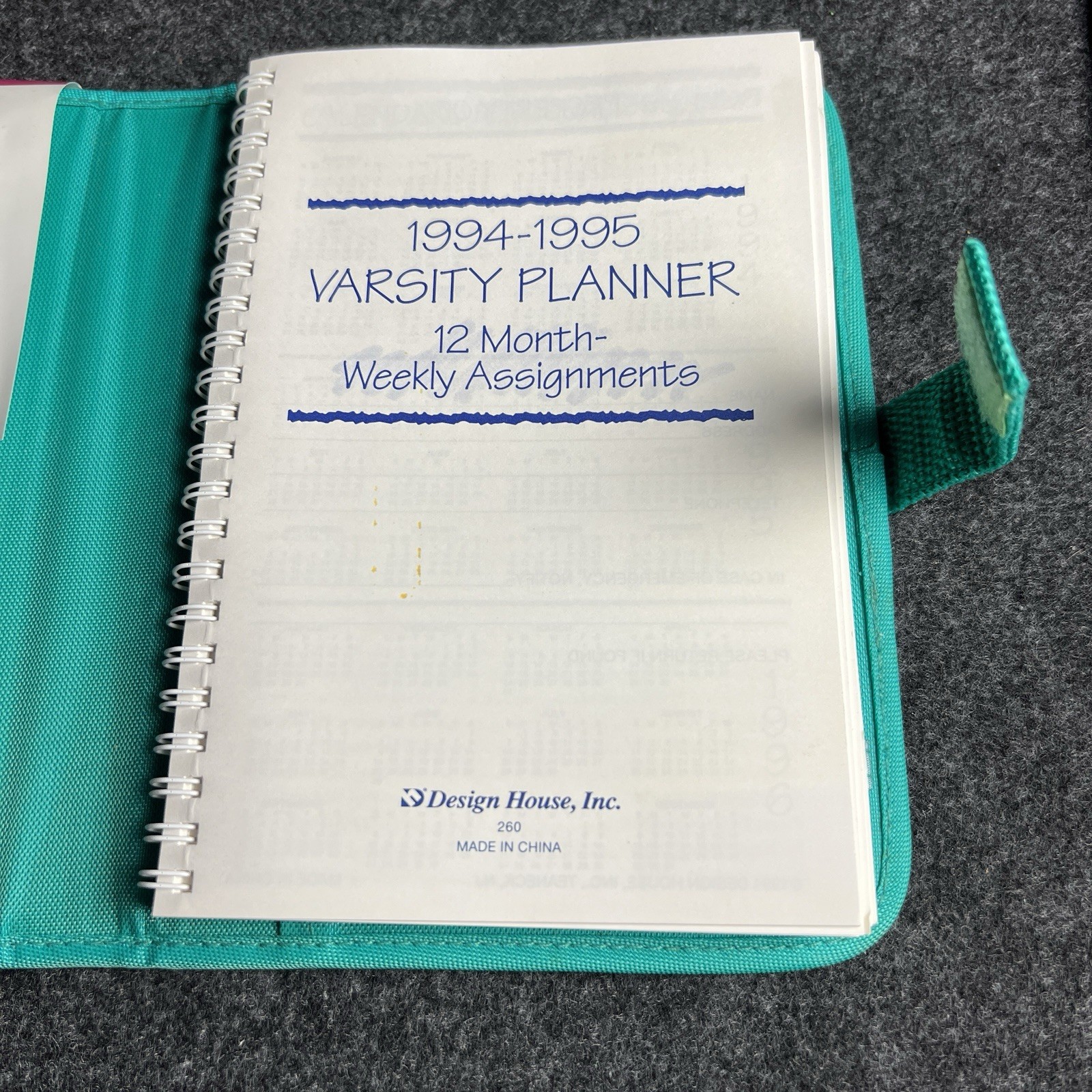 Vtg 90s Student Varsity Planner Personal Teal Hook Loop Design House Inc. NEW