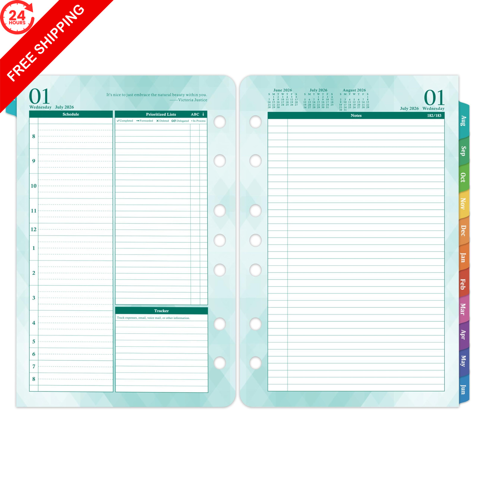 2026-2027 Planner Refills – Jul.2026 – Jun.2027, Two Pages Per Day A5, Green