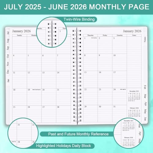 2025-2026 Weekly & Monthly Planner – 2025-2026 Planner from 6.5″ x 8.5″ Teal