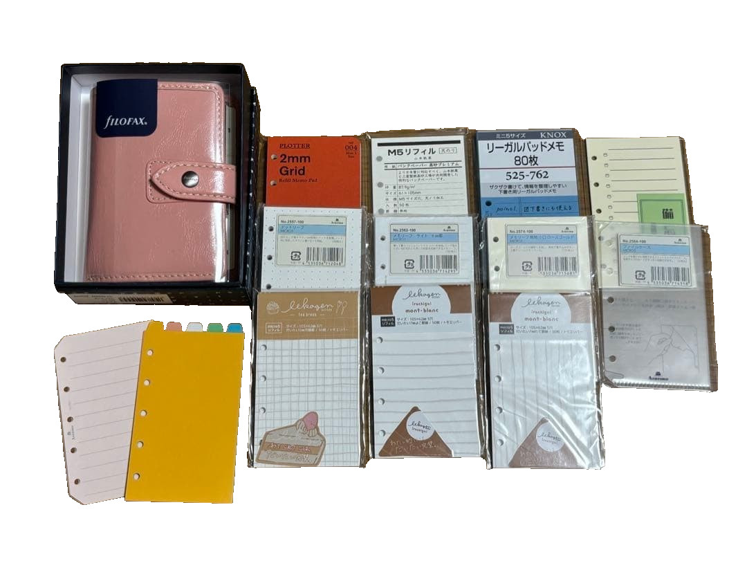 Filofax Malden Mini 5 Hole Pocket Rose Leather Cover Used W/ Box From Japan