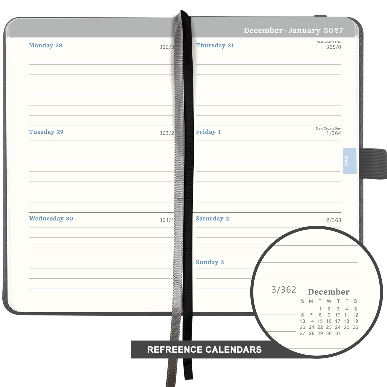 Pocket Calendar 2026-2027 – for 6.4 x 3.9 x 0.7 inches, Grey