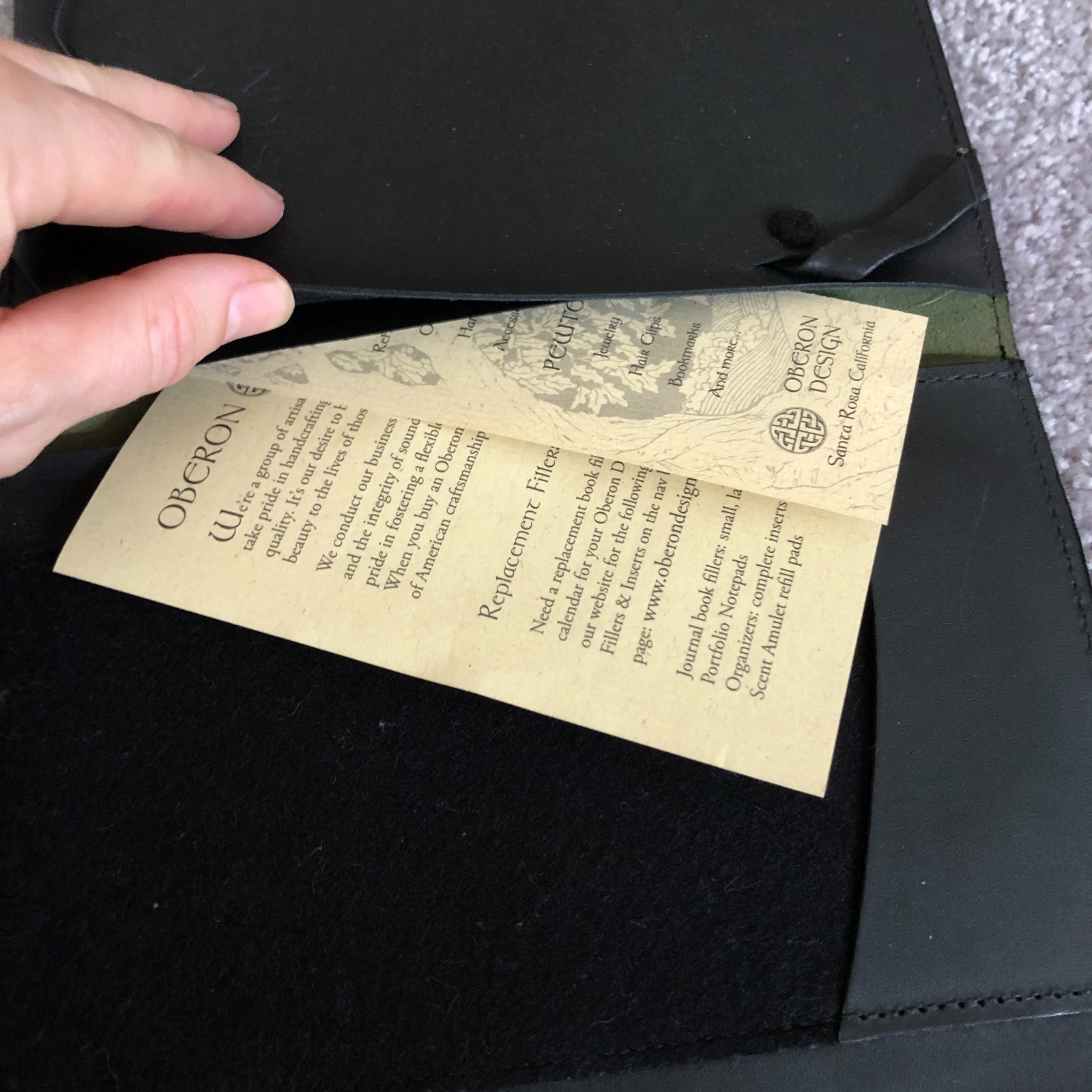 Oberon Design Green leather Dragonfly cat tails E reader cover Journal 8×5