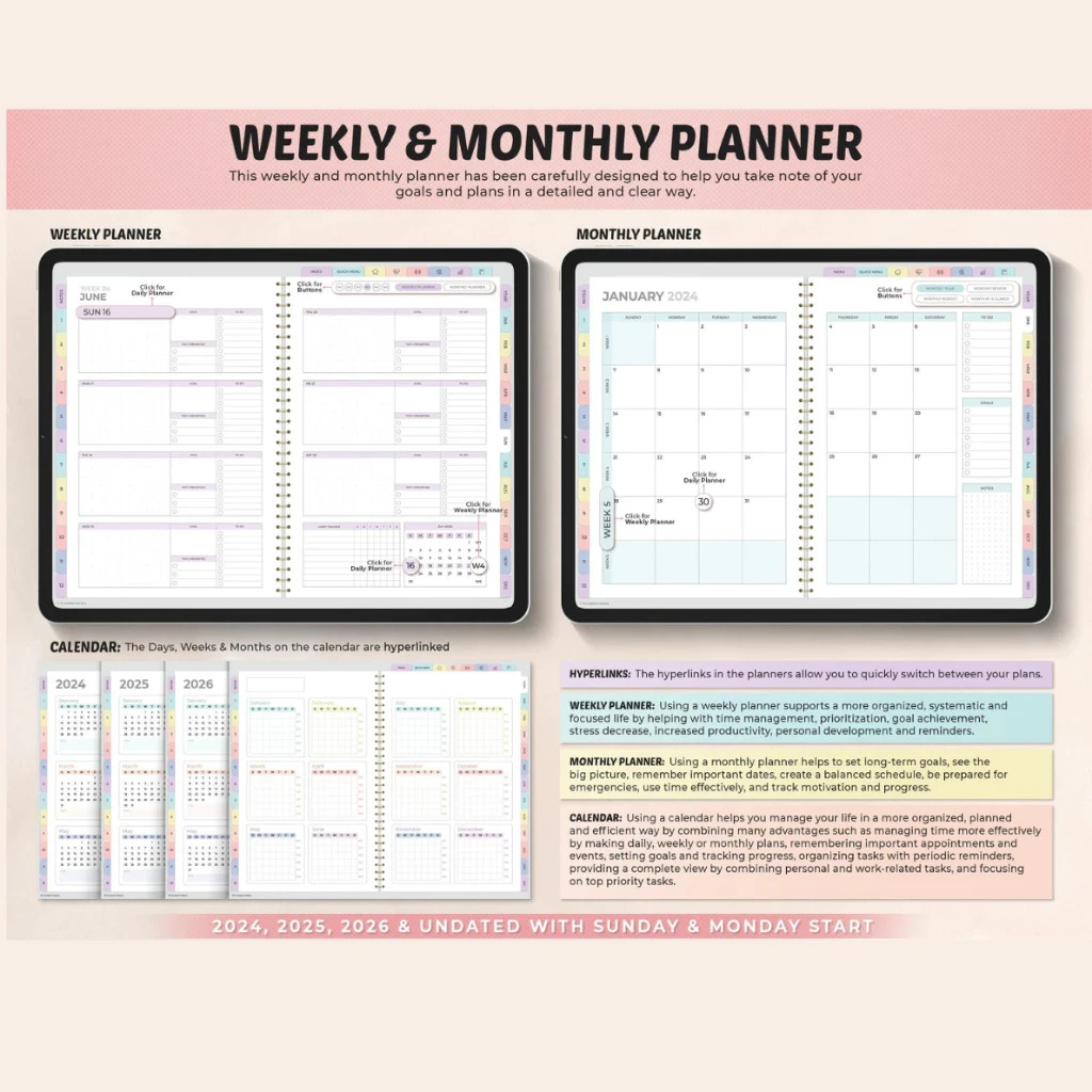 🔥FAST🔥 All In One Digital Planner 2026 and Undated | Daily Weekly Monthly Plan