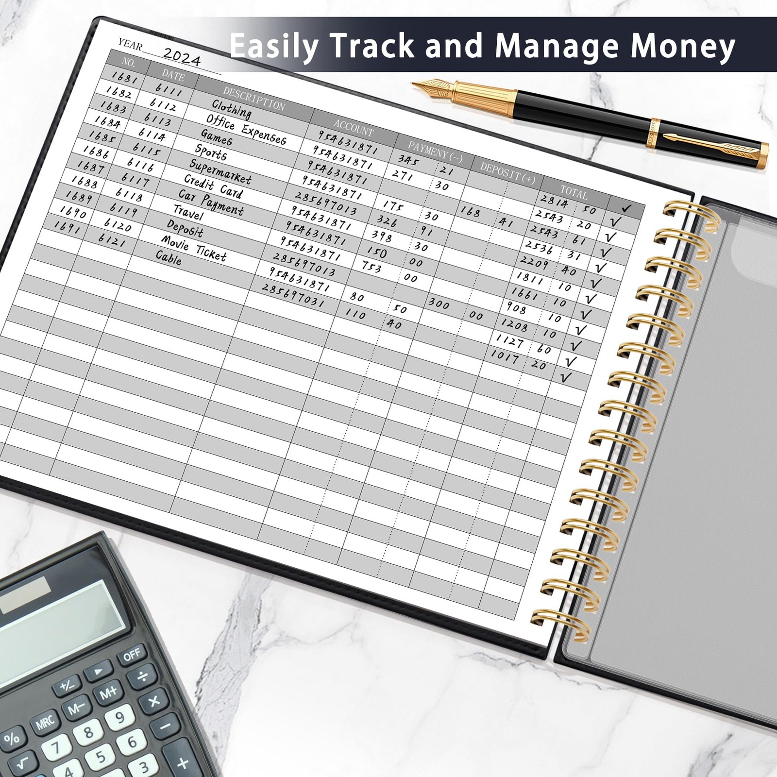HAUTOCO Hardcover Accounting Ledger Book for Small Business Bookkeeping Black