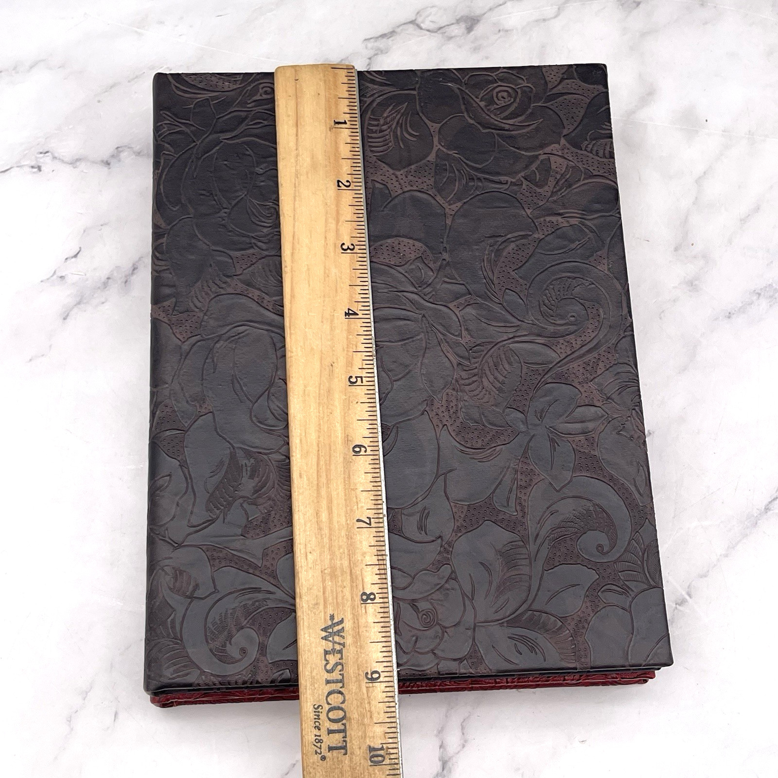 Set of 2 Leather Embossed Hard Cover Journal Notebook Gold Pages Travel Writing