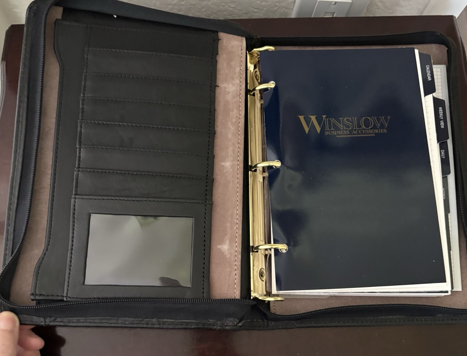Vtg Winslow Business Planner Black 8×10 3 Ring 1997 Unused Inserts *BROKEN ZIP*
