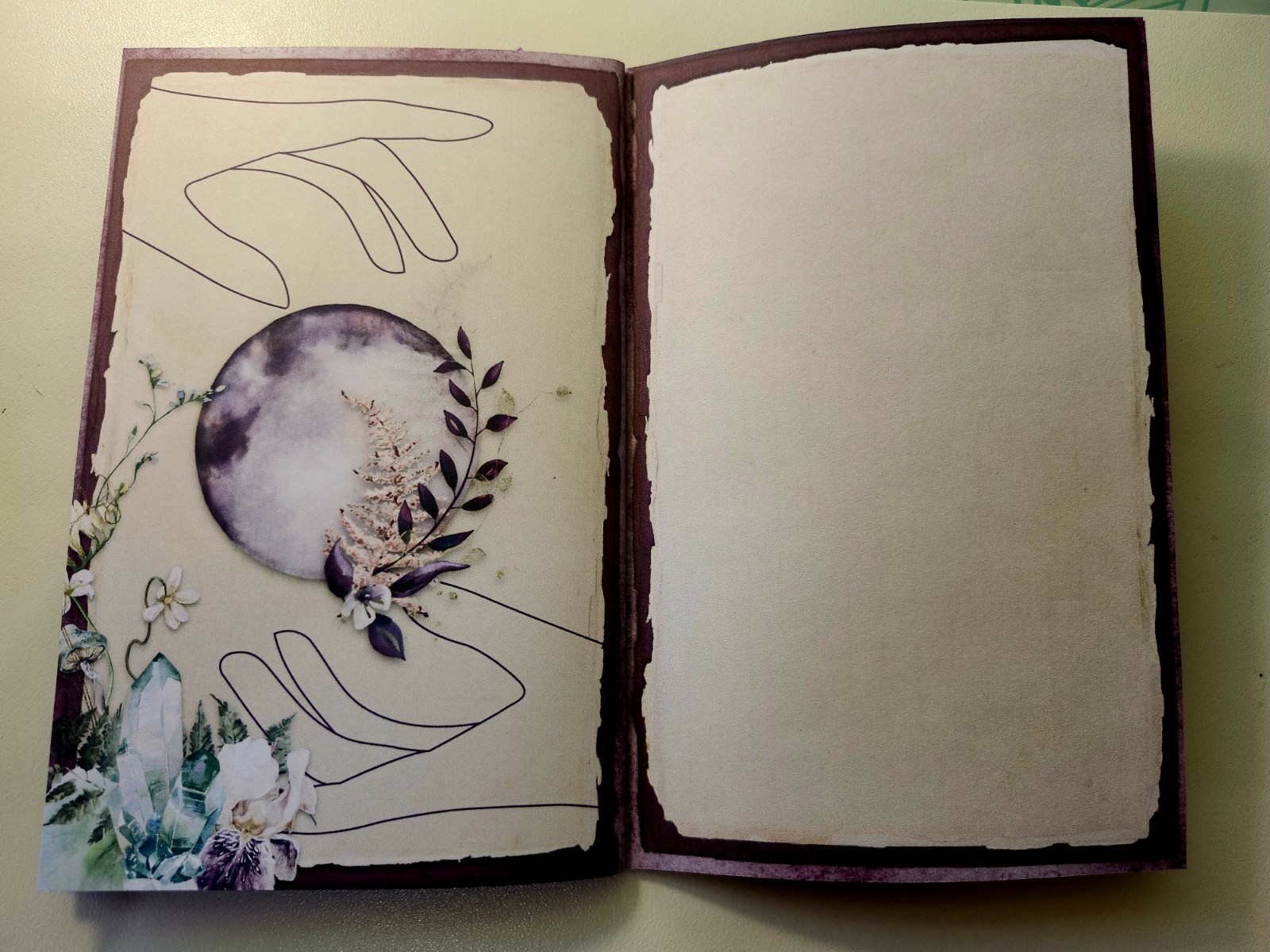 Junk Journal Blank Booklet “MOON GARDEN” Handmade Lg 8.5″x5.5″ 40pgs Lunar Phase
