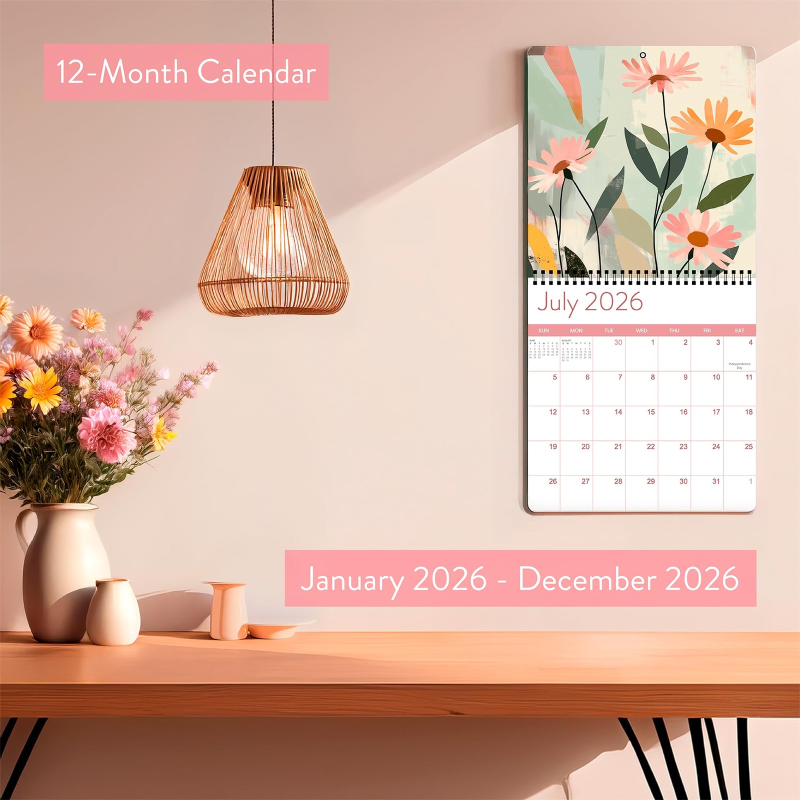 2026 Floral Art Calendar | Modern Deco Flower Wall 2026