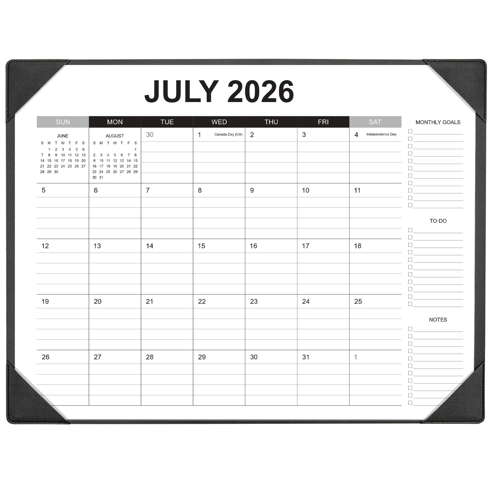 Desk Calendar 2026-2027 with Mat – 22″ x 17″ Large Pad Black