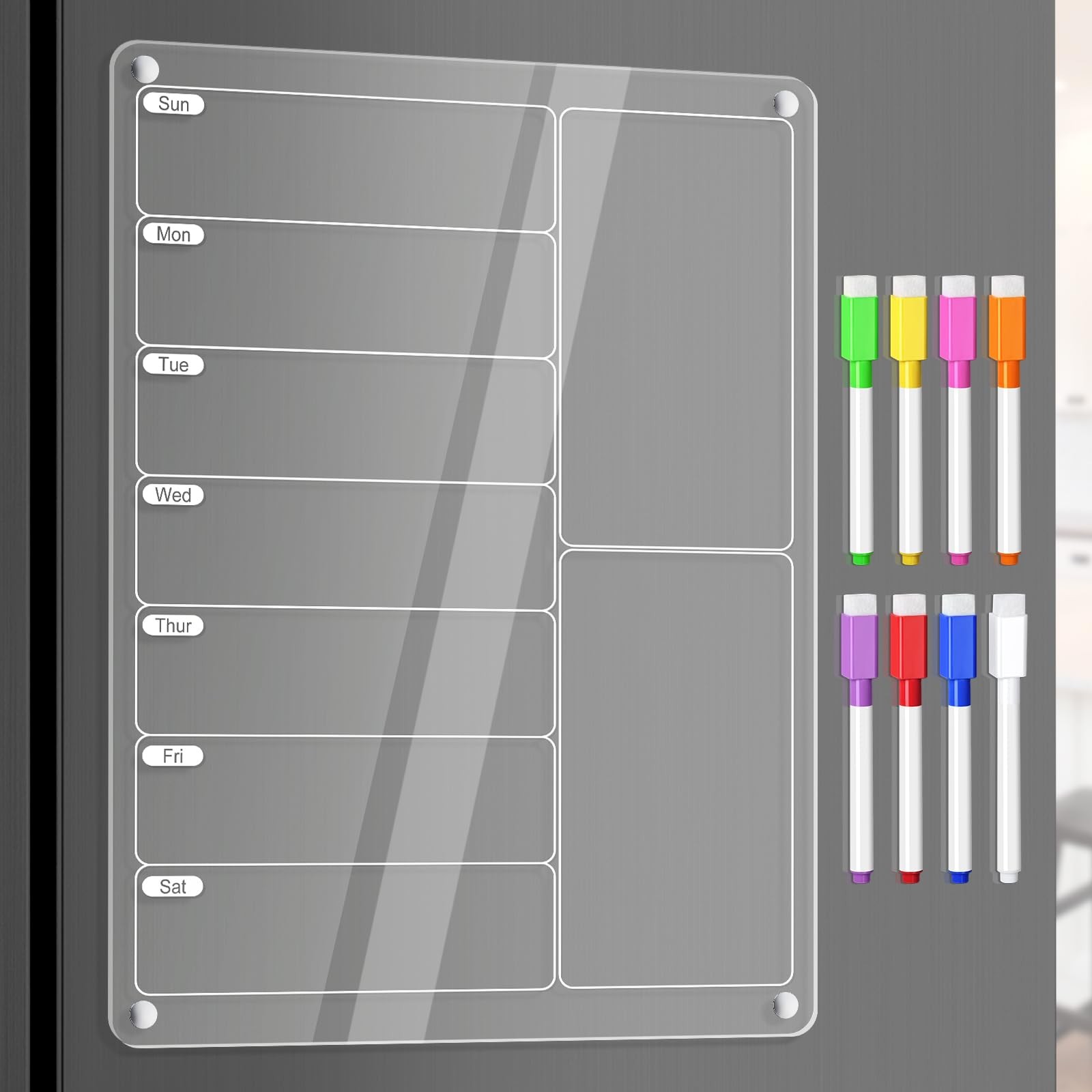 Acrylic Meal Planner Magnetic Menu Board for Kitchen Fridge 12″W x 9″H, Clear
