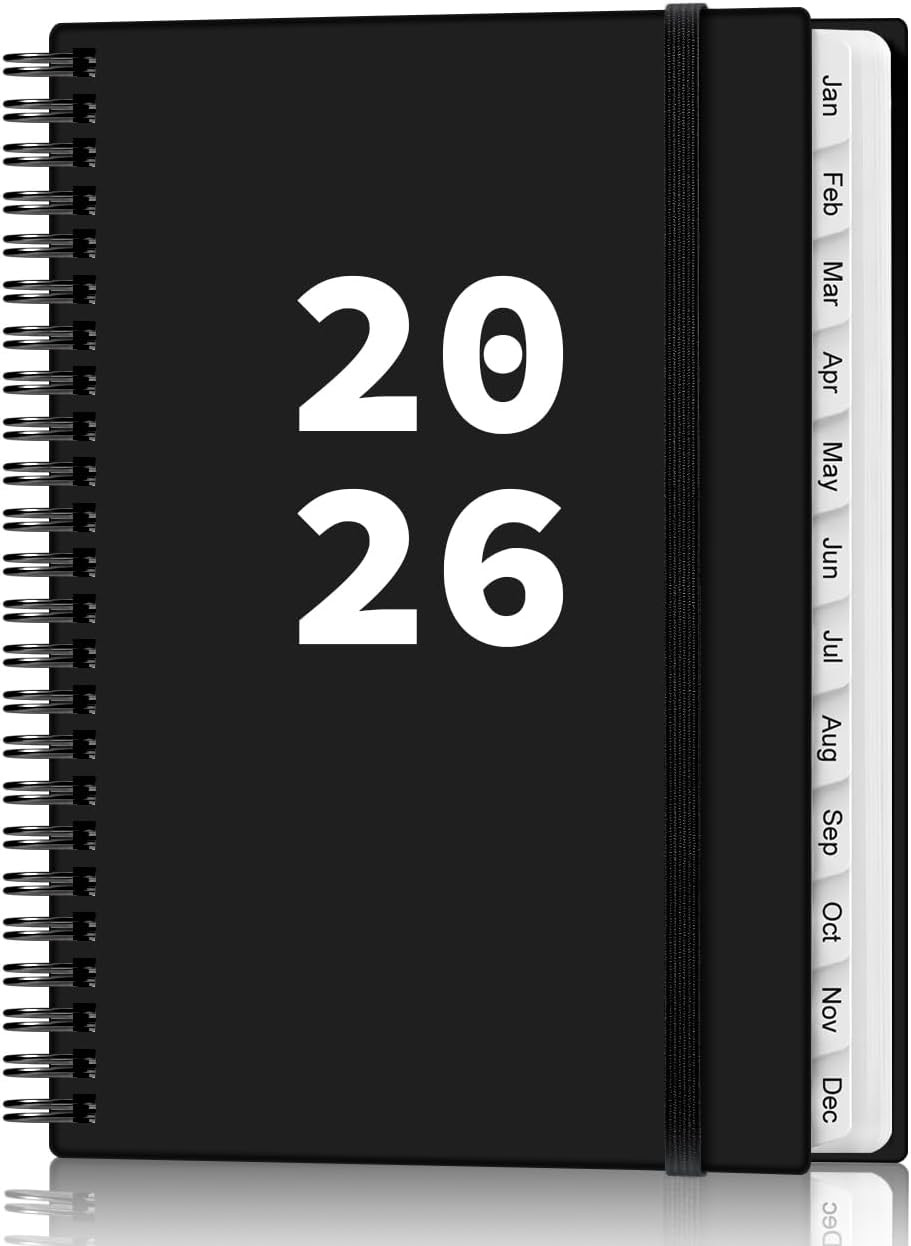 2026 Planner Jan-Dec Weekly Monthly Spiral Bound Tabs Pocket 6.4×8.5 Black