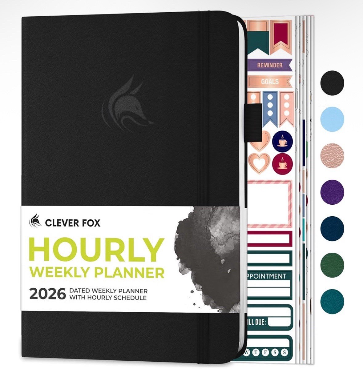 Clever Fox | Dated Hourly Weekly Planner 2026 | A5 5.8”x8.3” | Black | SEALED