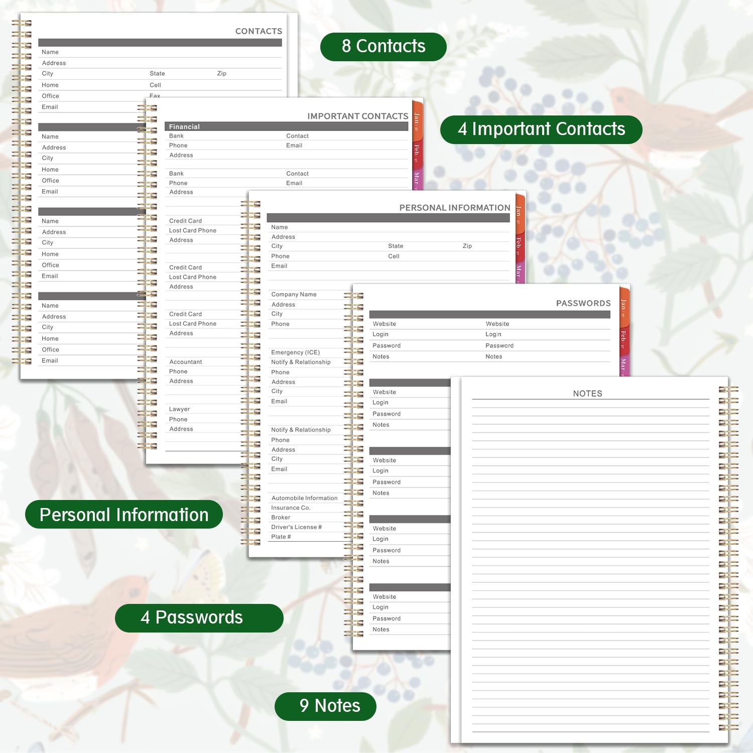 2026-2027 Monthly Planner – Academic 9″x11″, Green & Floral