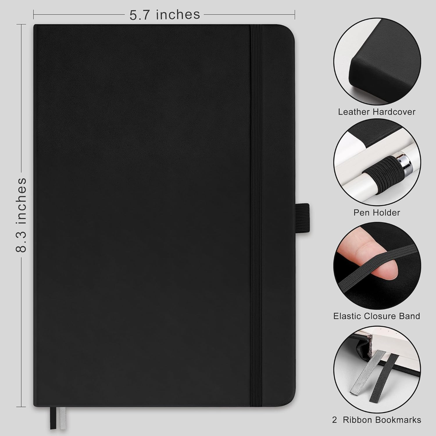Dotted Journal Notebook, 192 Pages, A5 Medium Size (5.7” X 8.3”), Leather Hard