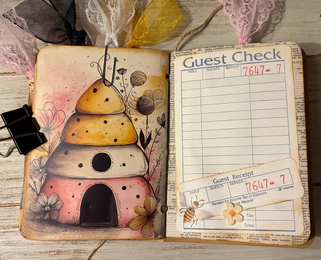 Junk Journal Handmade Booklet Book Vintage “Bees Butterflies” Pocket Ephemera a