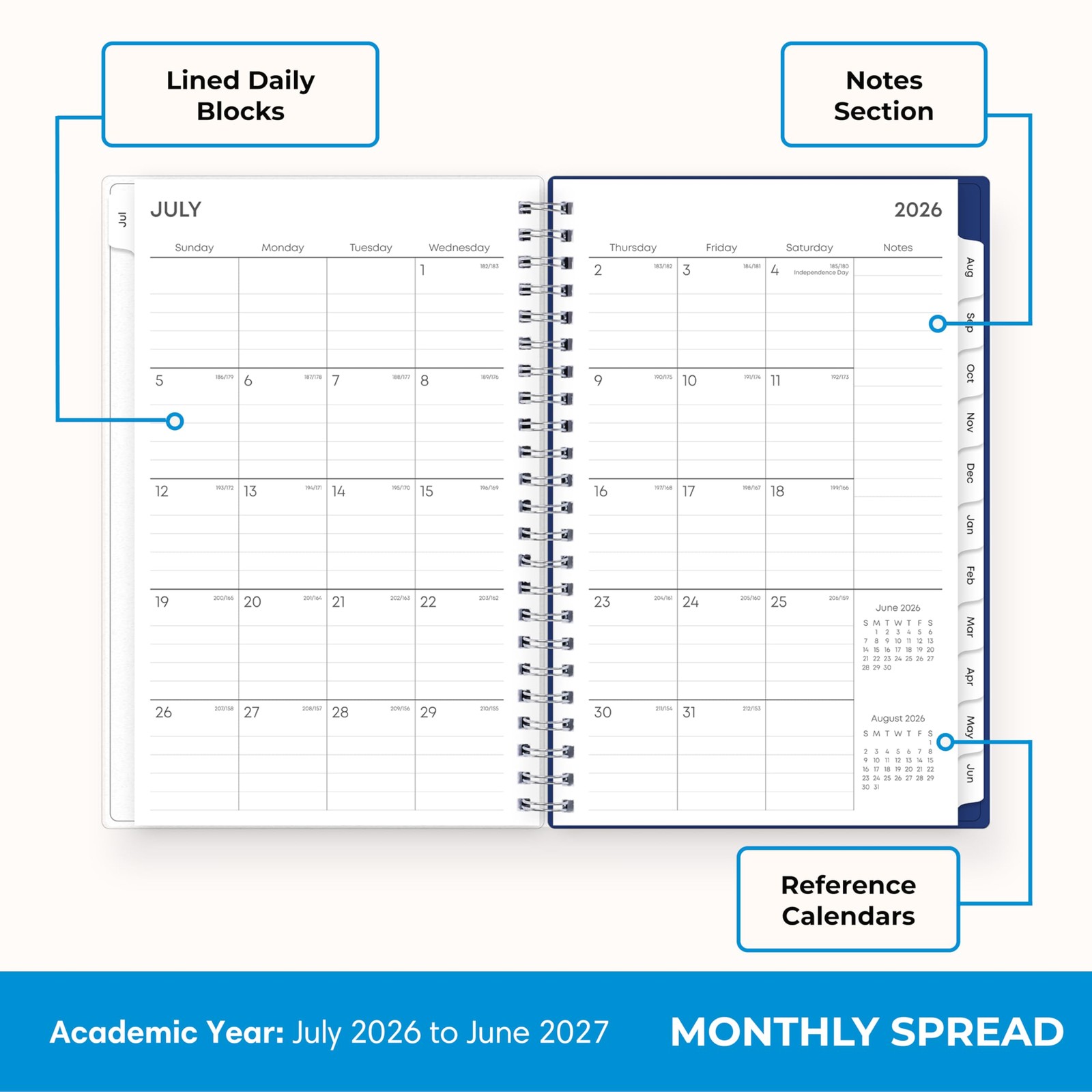 Blue Sky 2026-2027 Weekly and Monthly Academic 5″ x 8″, Chanson- 2026/2027