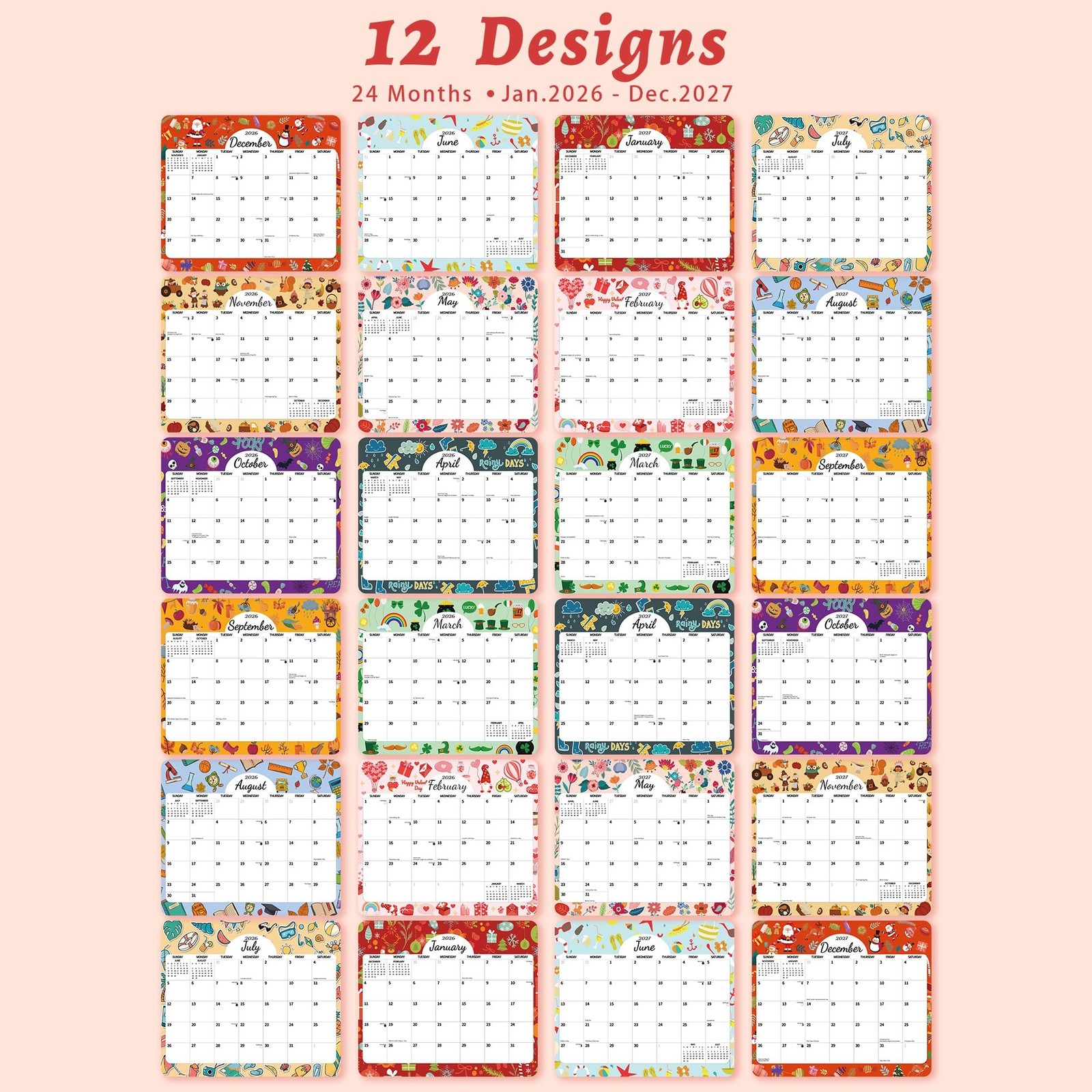 2026 Magnetic Calendar for 8 inches X 10 inches, Season and Holidays 02