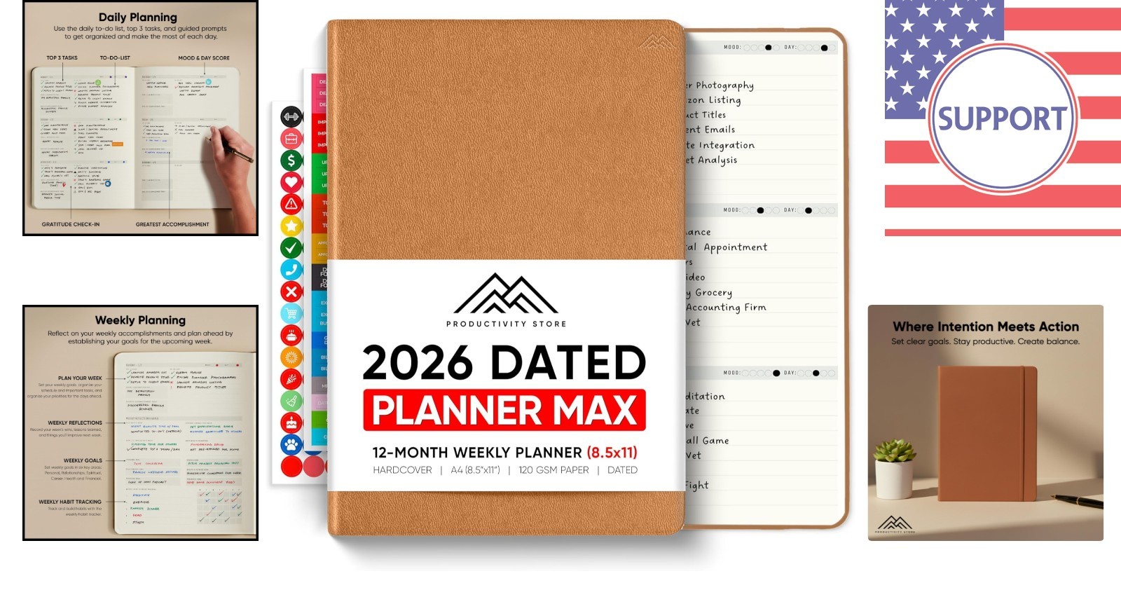 Stylish Brown Hardcover 2026 Planner – 8.5″ x 11″ for Ultimate Productivity