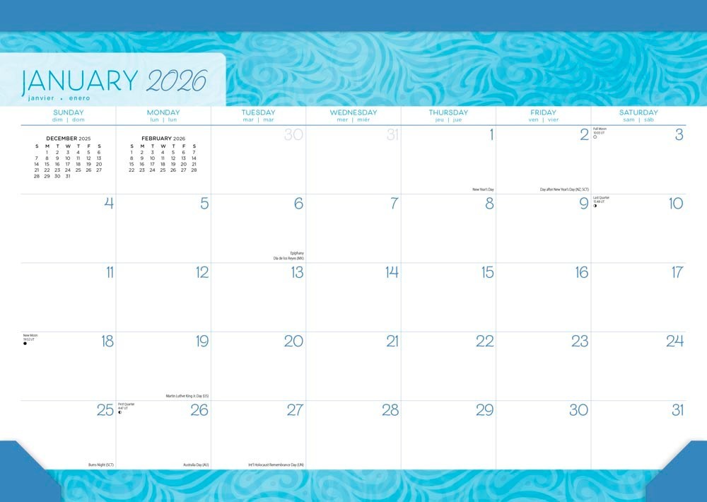 Seaside Currents | 2026 17×12 Inch Monthly Desk Pad Calendar