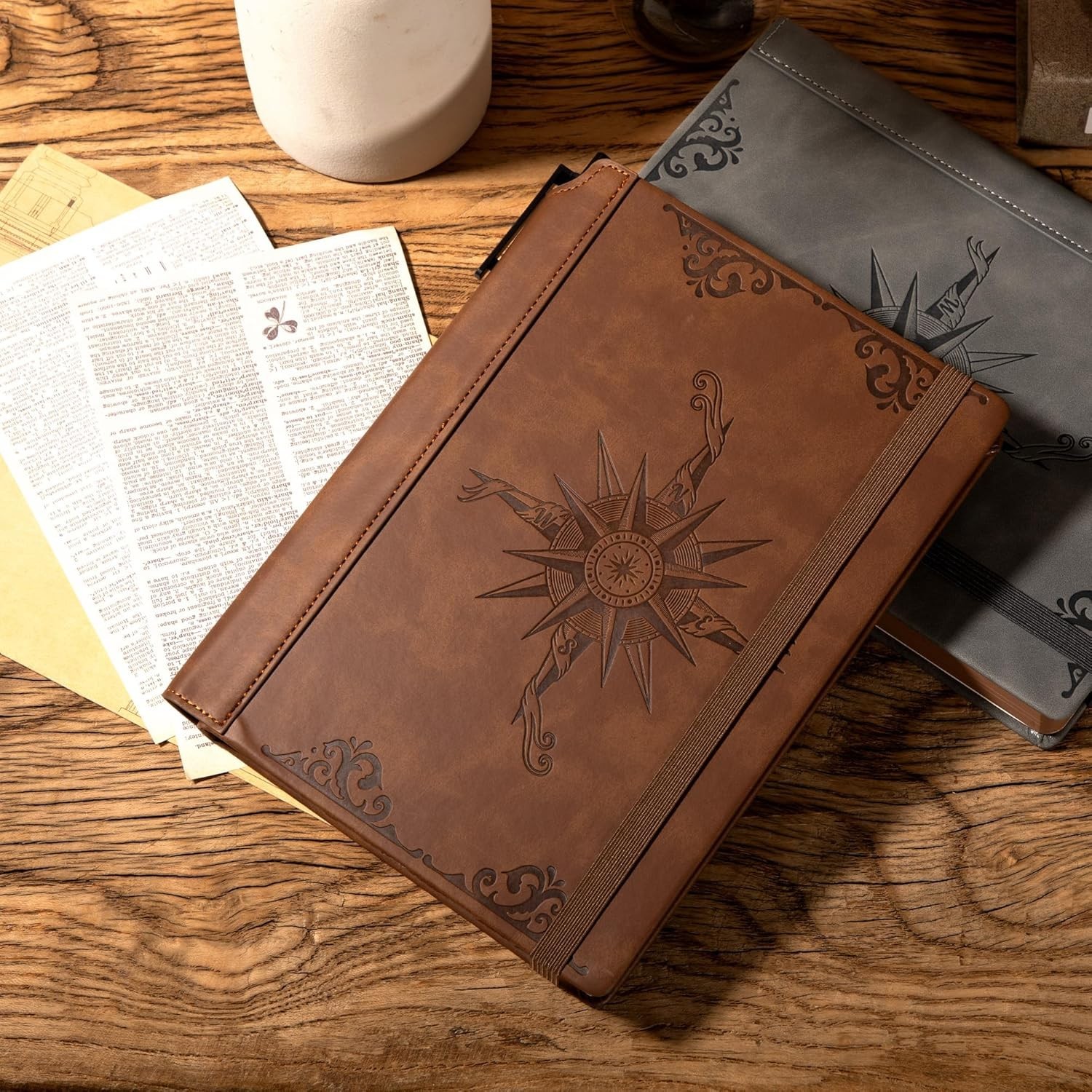 CAGIE Compass Leather Notebook Journal for Men, 100 GSM 288 Pages Lined Journals