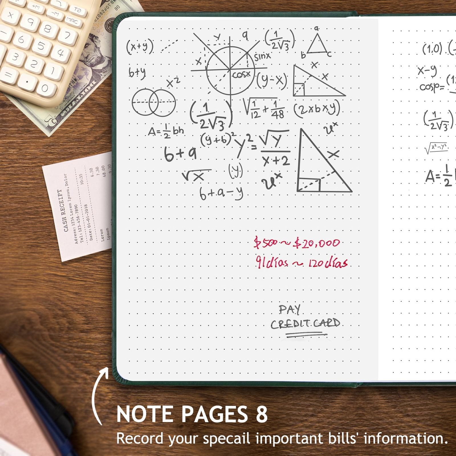 JUBTIC Bill Tracker Notebook, Payment Medium (5.8 x8.3 Inch), Dark Green