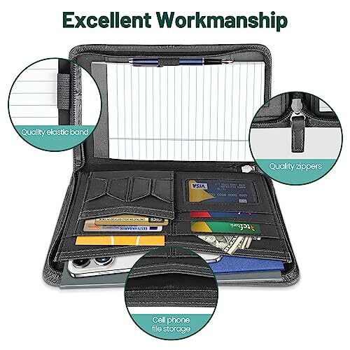 Padfolio Portfolio Organizer Binder, Interview Resume Folder, Small(black）