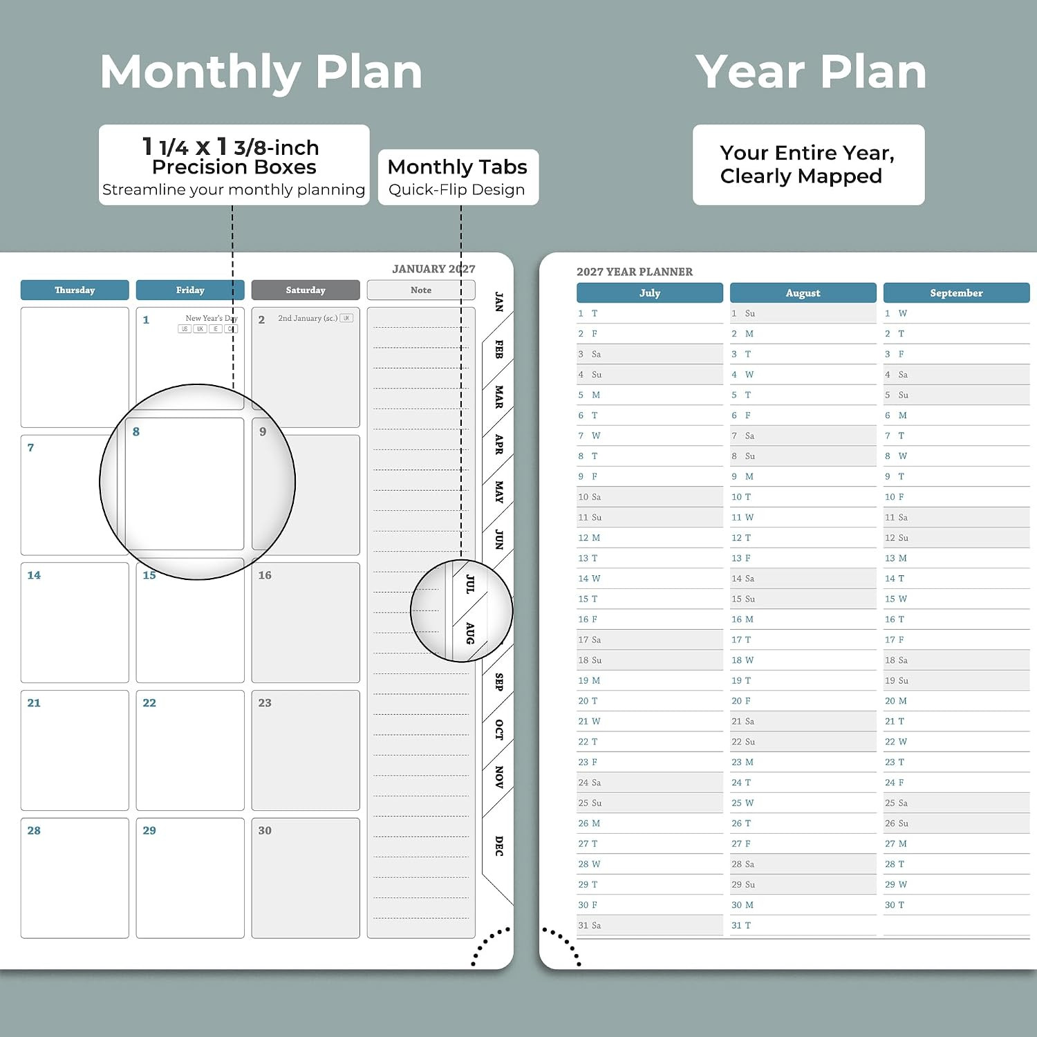 Planner 2026-2027 Daily Weekly and Monthly,8.5″X6.5″,18 Months Spiral Bound Cale