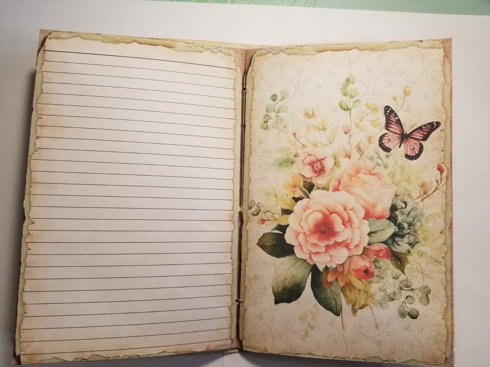 Junk Journal Blank Booklet “BUTTERFLIES & ROSES”Foral Pink Roses LG 5.5×8.5 40pg