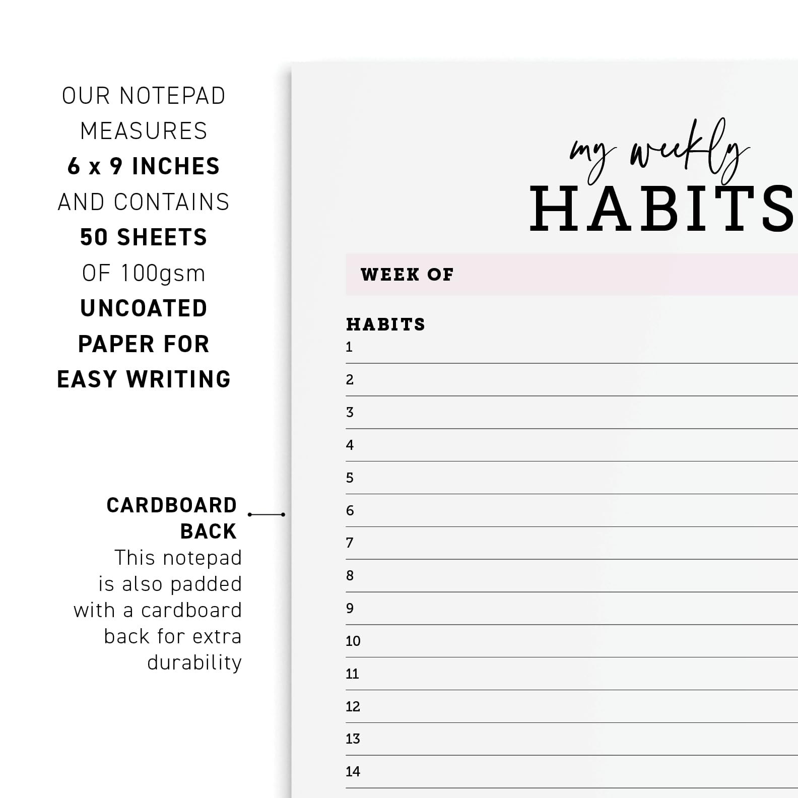CARDAMONOLY Habit Tracker Notepad 6 inches X 9 inches, My Weekly Habits 6 x 9