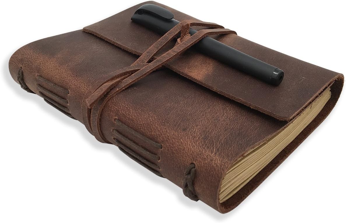 Leather Journal Writing Notebook – Genuine Leather Bound Daily Notepad for Me…