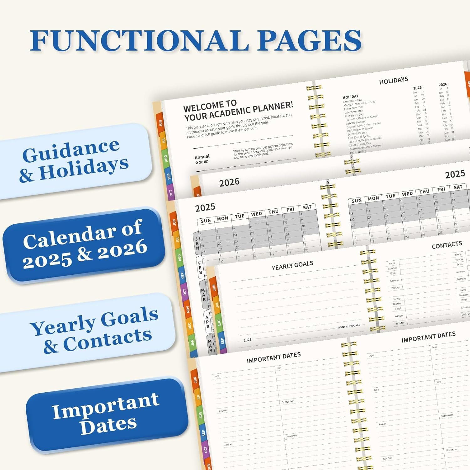Planner 2025-2026，Large 19 Months Daily Monthly Yearly Academic Calendar Jun….